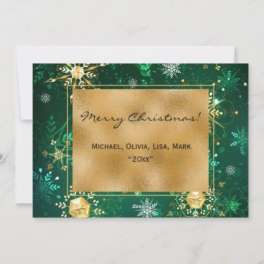 Foto: Green Gold Snowflake kerstfeestdag Feestdagenkaart (Achterkant)
