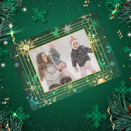 Foto: Green Gold Snowflake Xmas kerstfeestdag Feestdagenkaart