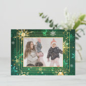 Foto: Green Gold Snowflake Xmas kerstfeestdag Feestdagenkaart (Staand voorkant)