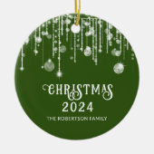 Foto Green String Lights Kerstfeest Keramisch Ornament (Voorkant)