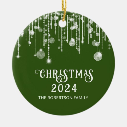 Foto Green String Lights Kerstfeest Keramisch Ornament (Voorkant)