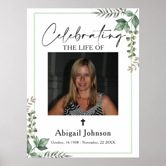 Foto Greenery Celebrating the life Funeral Poster (Voorkant)