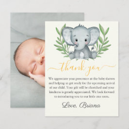 Foto Greenery Elephant Neutral Baby shower Kaart
