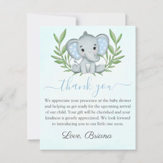 Foto Greenery Elephant Photo Boy Baby shower Invi Kaart (Voorkant)