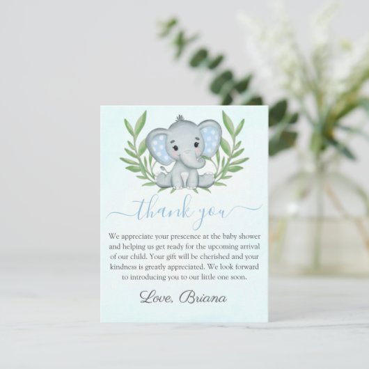 Foto Greenery Elephant Photo Boy Baby shower Invi Kaart (Staand voorkant)
