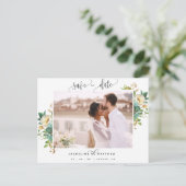 Foto, Greenery en White, Wedding Save the Date Briefkaart (Staand voorkant)