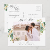 Foto, Greenery en White, Wedding Save the Date Briefkaart (Voorkant / Achterkant)