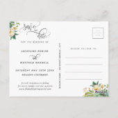 Foto, Greenery en White, Wedding Save the Date Briefkaart (Achterkant)