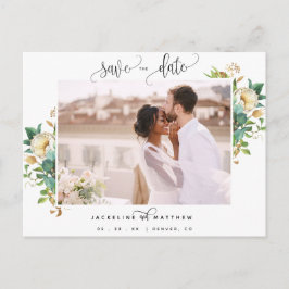 Foto, Greenery en White, Wedding Save the Date Briefkaart