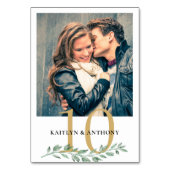 Foto Greenery Gold Wedding Table Number Sign Kaart (Voorkant)