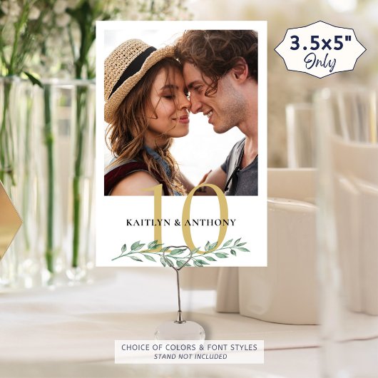 Foto Greenery Gold Wedding Table Number Sign Kaart