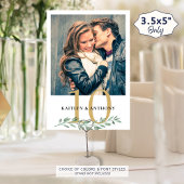 Foto Greenery Gold Wedding Table Number Sign Kaart