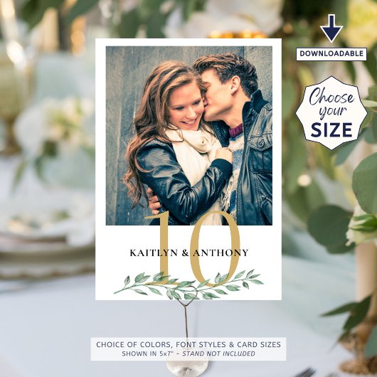 Foto Greenery Gold Wedding Table Number Sign Kaart