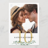 Foto Greenery Gold Wedding Table Number Sign Kaart (Achterkant)