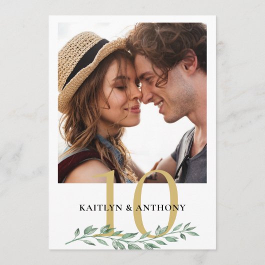 Foto Greenery Gold Wedding Table Number Sign Kaart (Achterkant)