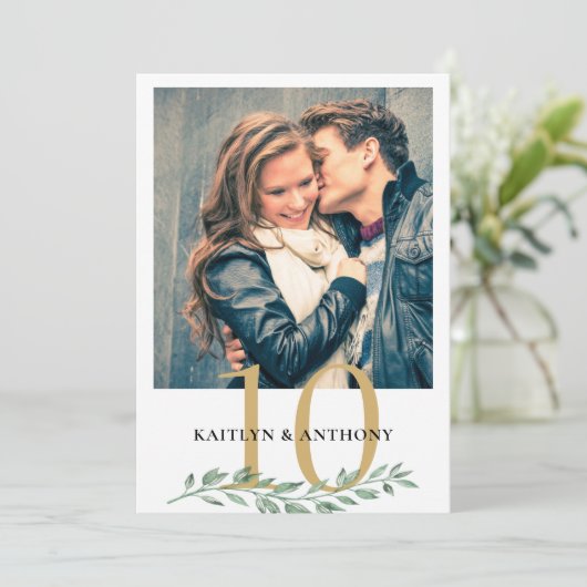 Foto Greenery Gold Wedding Table Number Sign Kaart (Staand voorkant)