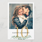 Foto Greenery Gold Wedding Table Number Sign Kaart (Voorkant)