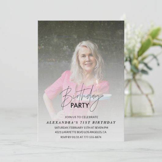 Foto Grijs 71e verjaardag uitnodiging (Staand voorkant)
