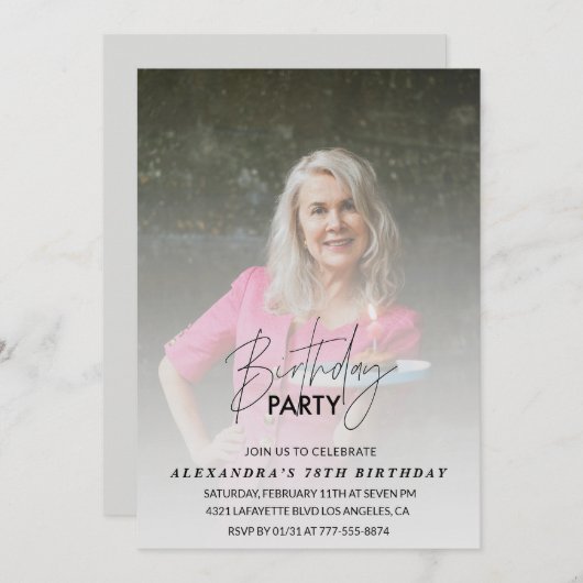 Foto Grijs 78ste verjaardag uitnodiging (Voorkant / Achterkant)