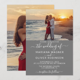 Foto grijs elegante script bruiloft kaart