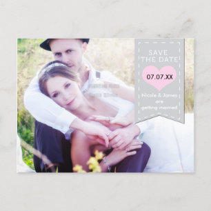 FOTO Grijs & Roze Banner SAVE THE DATE Briefkaart