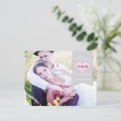 FOTO Grijs & Roze Banner SAVE THE DATE Briefkaart (Staand voorkant)