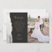 Foto Grijs Witte Agaat Goud Script Wedding Bedankkaart (Voorkant)