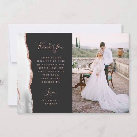 Foto Grijs Witte Agaat Roos Gold Script Wedding Bedankkaart (Voorkant)