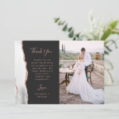 Foto grijs witte agaat roze goud script bruiloft bedankkaart (Staand voorkant)