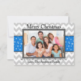 Foto Grijze Chevron Blauwe Sneeuw - 3x5 Kerstkaart Kaart