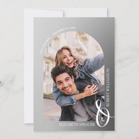 Foto Grijze QR-code Weddenschap Save The Date (Voorkant)