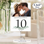 Foto Groen Bruiloft Tafelnummer Teken<br><div class="desc">Versier uw huwelijksreceptie tafels met fotoherinneringen op uw tafelnummerborden. Deze 3.5x5" borden zijn voorzien van een foto aan elke kant (dezelfde of verschillende), namen en een waterverf groen accent. Neem verschillende foto's van de verloving foto's van de bruid en bruidegom of dating afbeeldingen door de jaren heen om gasten aan...</div>