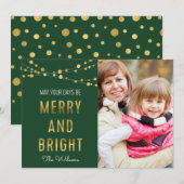 Foto groen, Faux Gold Merry & Bright Lights Feestdagenkaart (Voorkant / Achterkant)