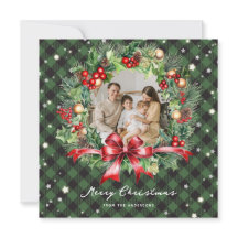 Foto Groen geruite krans sterren Vrolijk Kerstfees