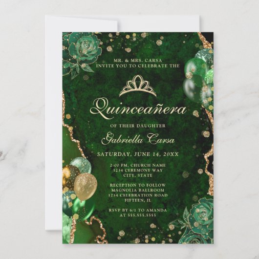 Foto Groen Goud Bloemagaat Quinceanera Kaart (Voorkant)