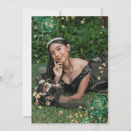 Foto Groen Goud Bloemagaat Quinceanera Kaart (Achterkant)