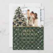 Foto Groen Goud Buffel Plaid Snowy Feestdagenkaart (Voorkant)