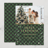 Foto Groen Goud Buffel Plaid Snowy Feestdagenkaart (Voorkant / Achterkant)