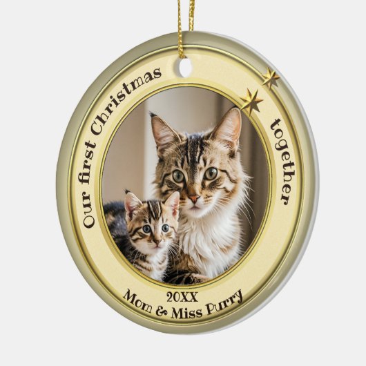 Foto Groen Goud Eerste Kerst Samen Katten  Keramisch Ornament (Links)