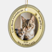 Foto Groen Goud Eerste Kerstmis Samen Kat Keramisch Ornament (Links)