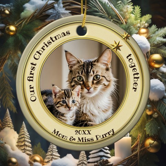 Foto Groen Goud Eerste Kerstmis Samen Kat Keramisch Ornament