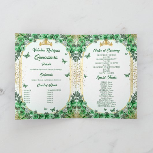 Foto Groen Goud Glitter Bloemen Quinceanera Programma (Binnen)