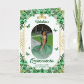 Foto Groen Goud Glitter Bloemen Quinceanera Programma (Voorkant)