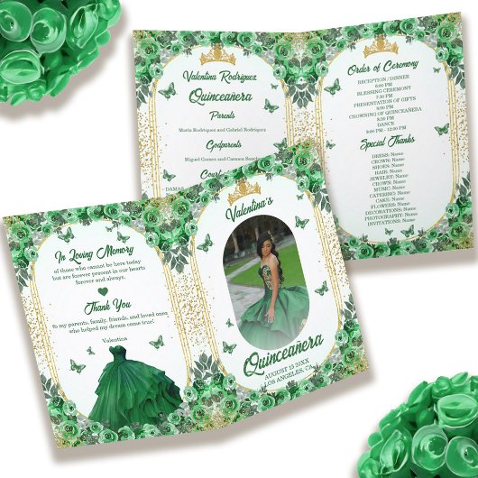 Foto Groen Goud Glitter Bloemen Quinceanera Programma