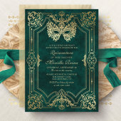 Foto Groen Goud Masquerade Quinceanera Kaart
