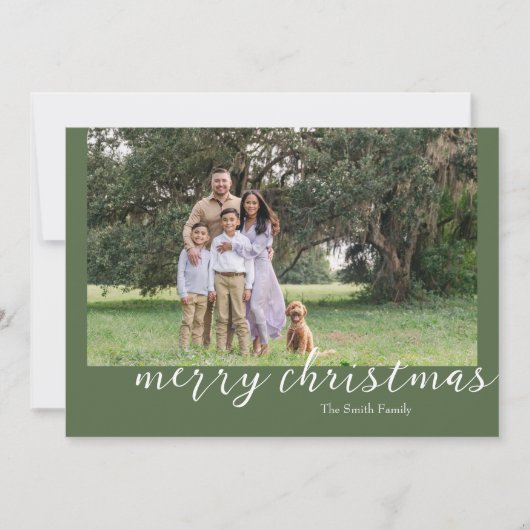 Foto Groen Minimal Script Christmas Kaart (Voorkant)