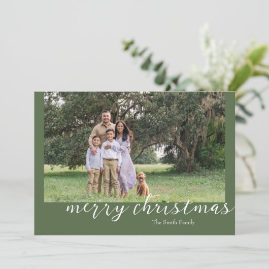 Foto Groen Minimal Script Christmas Kaart (Staand voorkant)