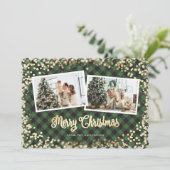 Foto Groen Plaid Goud Sneeuw Vrolijk Kerstfeest Feestdagenkaart (Staand voorkant)