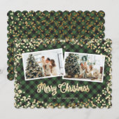 Foto Groen Plaid Goud Sneeuw Vrolijk Kerstfeest Feestdagenkaart (Voorkant / Achterkant)