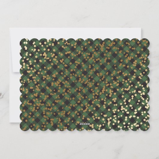 Foto Groen Plaid Goud Sneeuw Vrolijk Kerstfeest Feestdagenkaart (Achterkant)